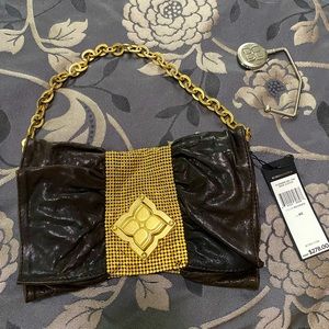 BCBG MaxAzria chocolate brown bow clutch